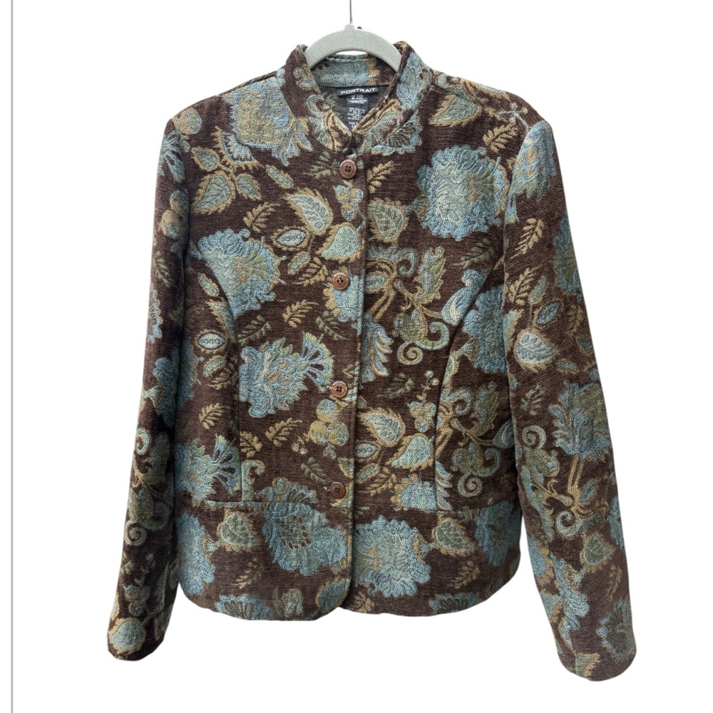 Portrait Blazer Jacket Floral Tapestry Brocade Boho Coastal Granny Core Large